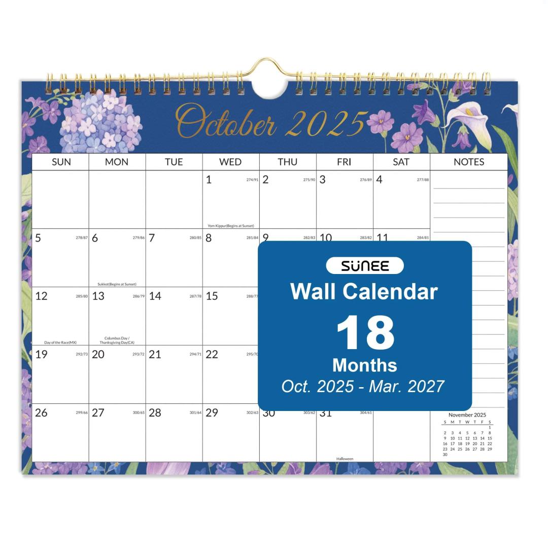 SUNEE Desk Calendar 2026 Large 22x17 from October 2025 to March 2027, Extra Large Desktop Monthly Calendar Pad 18 Months For Teacher or Family, Desk Top, Floral