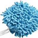 Chenille Hand Towel Hanging Ball Super Absorbent Quick-Drying Soft Fuzzy Ball for Bathroom Kitchen Office Car Drying Hands Thickened Round Microfiber Towel Grey Blue White 17x17cm 2 Pack (Blue)