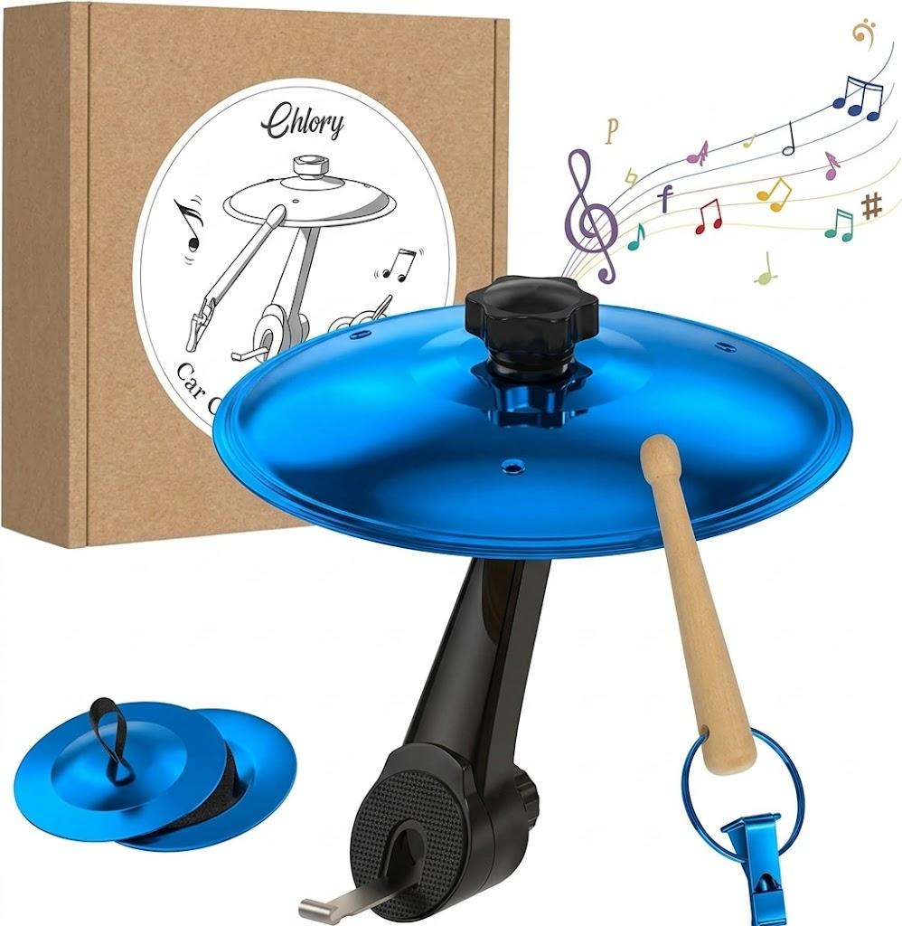 Car Cymbal Air Vent, Mini Drum Crash Cymbal Set with Mini Drum Stick, Funny Musical Instruments Gadget for Drummer Music Lovers Gift, Compact Durable Car Accessory for Most Vehicles(Blue)