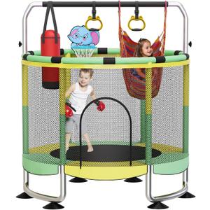 Trampoline for Kids, 60" Toddler Trampoline Indoor Outdoor, 440lbs KidsTrampoline with Enclosure Net, Upgraded Ring Legs with Adjustable Gymnastics Bar, Gifts for Ages 1-8 Boys&Girls