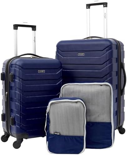 Wrangler 4 Piece Miami Luggage and Packing Cubes Set, Blue