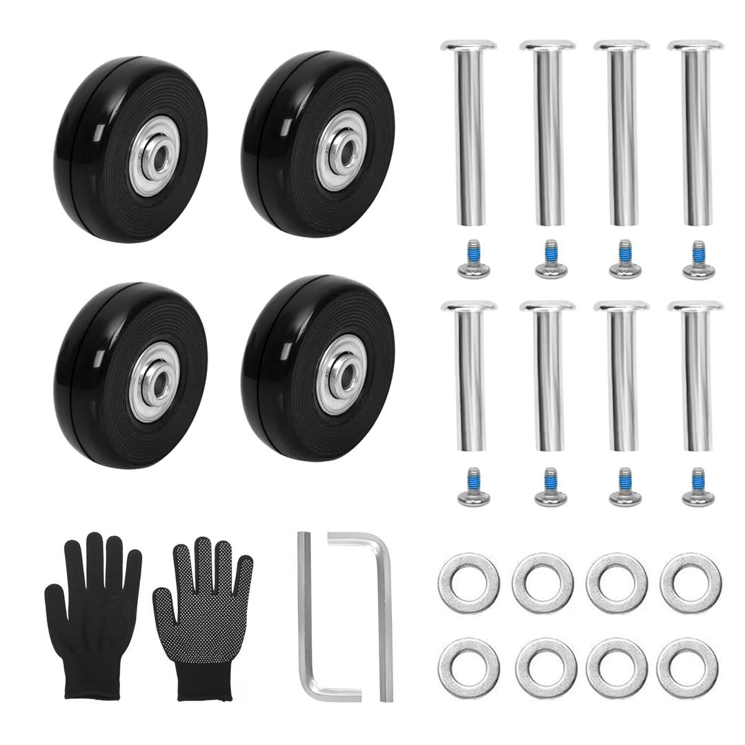 40mm x 17mm Set of 4 Luggage Suitcase Replacement Wheels Rubber Suitcase Wheels Replacement Swivel Caster Wheels Bearings Repair Kits Axles 30mm&35mm