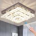 Crystal Chandeliers Crystal LED Ceiling Light 11.8" Square Flush Mount Modern Chandelier Ceiling Lights Fixtures for Bedroom Dining Room Hallway Dimmable by Remote Control