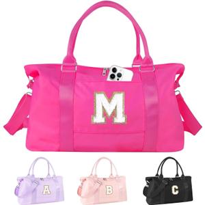 Dance Gym Duffel Bag for Teen Girls,Personalized Initial Travel Weekender Bag,Overnight Carry On Duffle for Women,Sports Travel Cheer Bag,Monogram Graduation Birthday Gifts for Tween Preppy(rosered-M)