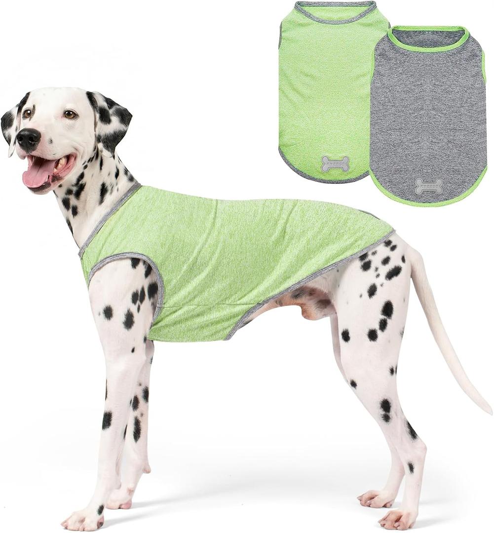 KYEESE 2Pack Dog Shirt, Lightweight Sun Protection Sleeveless Dog T Shirts for Medium Large Dogs, Breathable Pet Reflective Tank Top Summer Dogs Clothes for Outdoor Walking, Green+Grey, 2XL (XX-Large (40-55lbs))