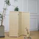 3 Panel Short Room Divider Screen,Beige Freestanding Partition,Small Bamboo Panel Divider for Room Seperation,3.95 FT Tall