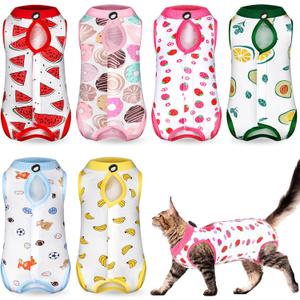 Kacctyen 6 Set Cat Recovery Suit After Surgery Female and Male Cat Kitten Surgery Suit E Collar Alternative Pajama Kitty Clothes for Spay Abdominal Skin Anti Licking(Fruit,Small)
