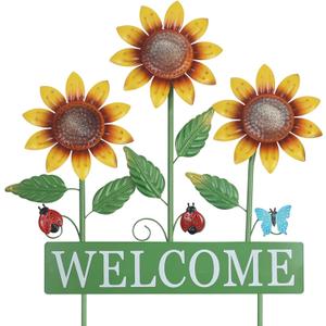 hogardeck Garden Decor for Outside, Metal Sunflower Butterfly Decorative Garden Stakes for Spring Decor, Yard Art Welcome Sign for Outdoor Lawn Porch Pathway Backyard Patio Decorations (Yellow,green)
