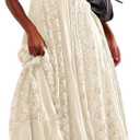Gacaky Summer Dress for Women Casual Lace Floral Embroidered Bohemian Maxi Dress Flowy A Line Beach Long Dresses Size L
