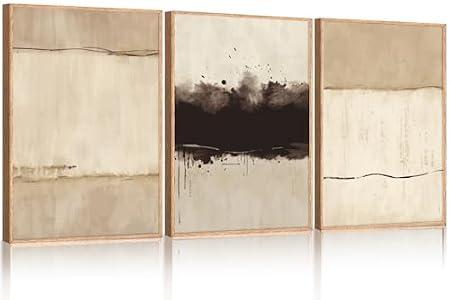 Ausril Large Neutral Textured Framed Canvas Wall Art Set, Minimalist Beige Shapes Wall Decor, Abstract Grunge Landscape Wall Painting, Modern Textured Art Prints for Living Room, Bedroom 24"x36"x3
