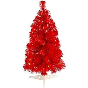 Nearly Natural 2ft. Red Artificial Christmas Tree with 35 LED Lights and 72 Bendable Branches