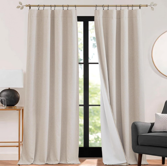 RYB HOME 3 in 1 Soundproof - Blackout - Insulation Linen Curtains, Noise Blocker Energy Saving Curtains for Bedroom Living Room Kids Nursery Studio Home Office, Taupe, W52 x L84 in, 2 Panels