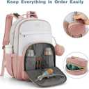 MOMUVO Diaper Bag Backpack, Quilted Baby Bag with Changing Pad & Stroller Straps & Pacifier Case, Large Travel Diaper Bags for Mom Dad, Pink Grey