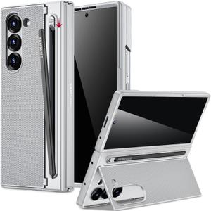 Miimall for Galaxy Z Fold 6 Case with S Pen Holder Slot [Military Grade Drop] [Built-in Privacy Screen & Invisible Kickstand] Slim Thin Protective Phone Case for Galaxy Z Fold 6 5G Cover Silver