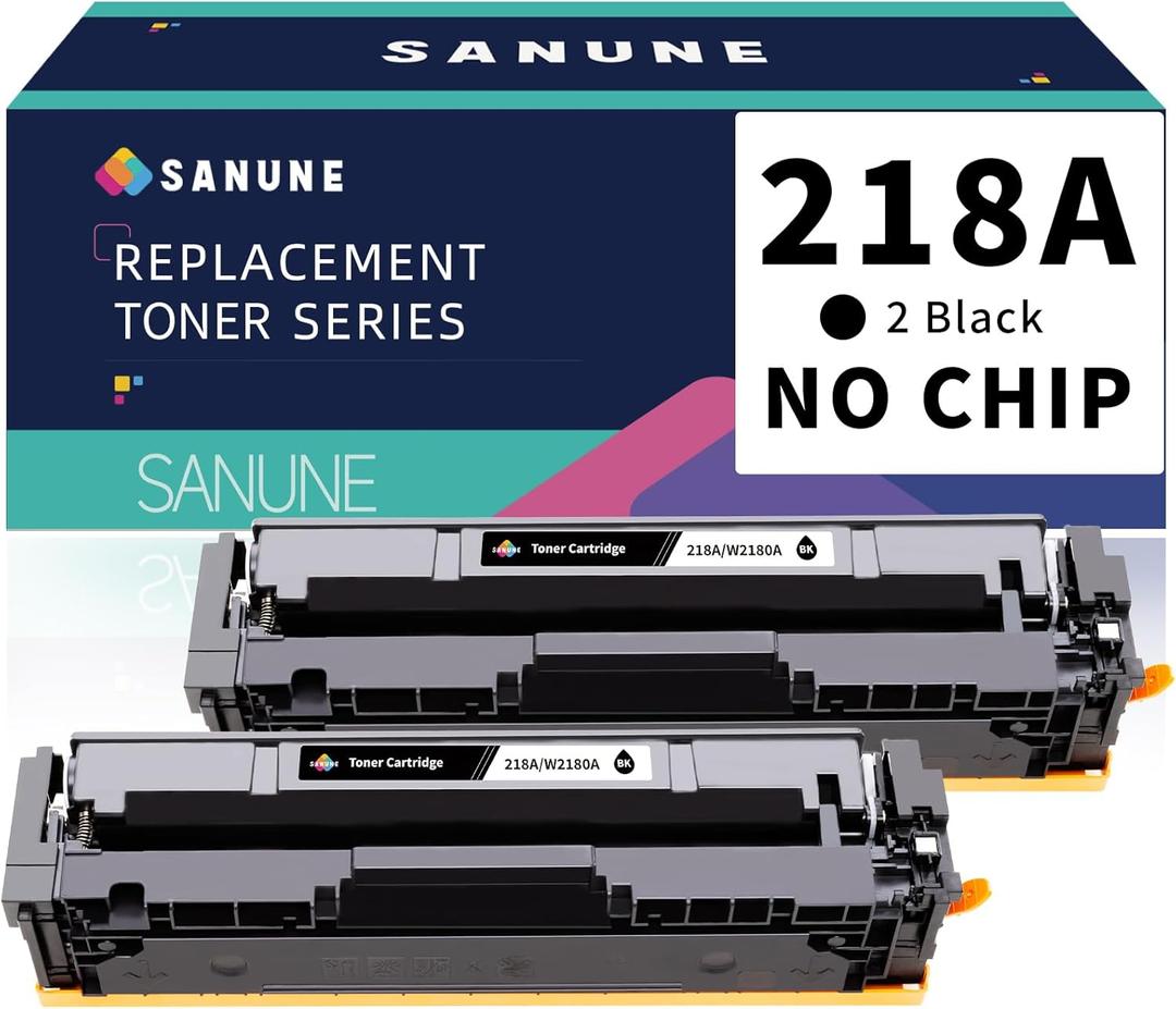 218A Black Toner Cartridge (No Chip) Replacement for HP 218A 218X W2180A W2180X Black Ink Cartridges for HP Color Laser Jet Pro 3201dw MFP 3301cdw 3301fdw 3301sdw Printer Ink (2-Pack)