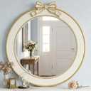 24" Vintage Gold& White Round Bow Mirror for Wall Decor Nursery Girl Vanity