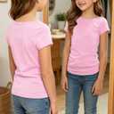 Floral Find Girls Raw Cut Cap Sleeve Tee Summer Boat Neck Lightweight Tops Cute Basic T-Shirts, Pink, 12-13Y