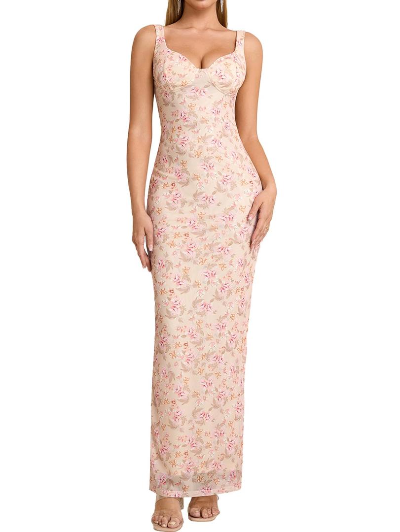 HTZMO Womens Floral Bodycon Formal Wedding Guest Maxi Dress (XL)