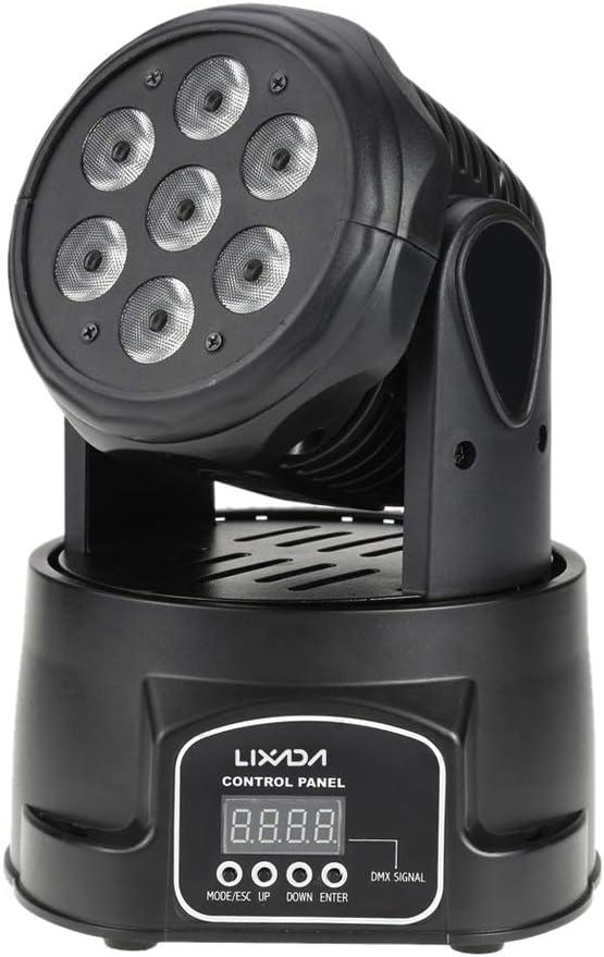 Lixada Moving Head Light 7x10W Moving Head 4 In 1 RGBW Professional 9/14 Channels DMX-512 DJ lights 100W AC 100-240V Sound Active for KTV Club Bar Party Disco DJ Show Bands