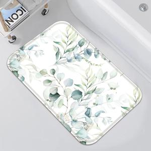 Accnicc Eucalyptus Leaf Bathroom Rugs Mat Sage Green Spring Botanical Watercolor Plants Bath Rug 24 x 20 in Water Absorbent Non Slip Washable Shower Mat Memory Foam Bath Mats for Bathroom Decor, 1'8" x 2' (Rectangular)
