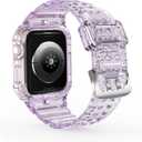 CRIS-BAND Bumper Bands Compatible with Apple Watch Band 45mm 44mm 42mm 41mm 40mm 38mm for Women Men, Water Shock-Proof Strap for iWatch Apple Watch Band with Case for Series 9 8 7 6 SE 5 4 3 2 1 (Jelly-Purple)