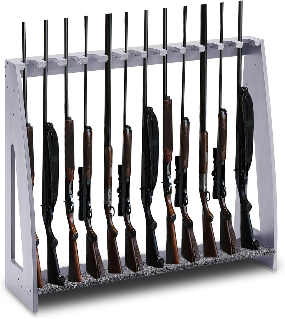 Yousoontic Indoor Gun Racks, Floor Standing Rifle Rack Wooden Freestanding Vertical Shotgun Display Stand with Soft Padding Safe Heavy Duty Gun Storage for Home Garage Office (Hold 12 Guns, Grey)