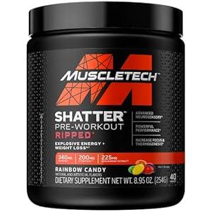 Pre Workout + Weight Loss MuscleTech Shatter Ripped PreWorkout Pre Workout for Men & Women PreWorkout Energy Powder Drink Mix Energy + Weight Loss Formula Rainbow Candy (40 Servings). 07/nov/2025