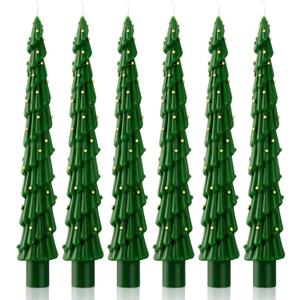 MTLEE Christmas Tree Shaped Taper Candles 10 Inch Unscented Christmas Tree Candles Decorative Aesthetic Xmas Relaxation Gifts for Centerpiece Decorations (Stylish,Green,6 Pcs)