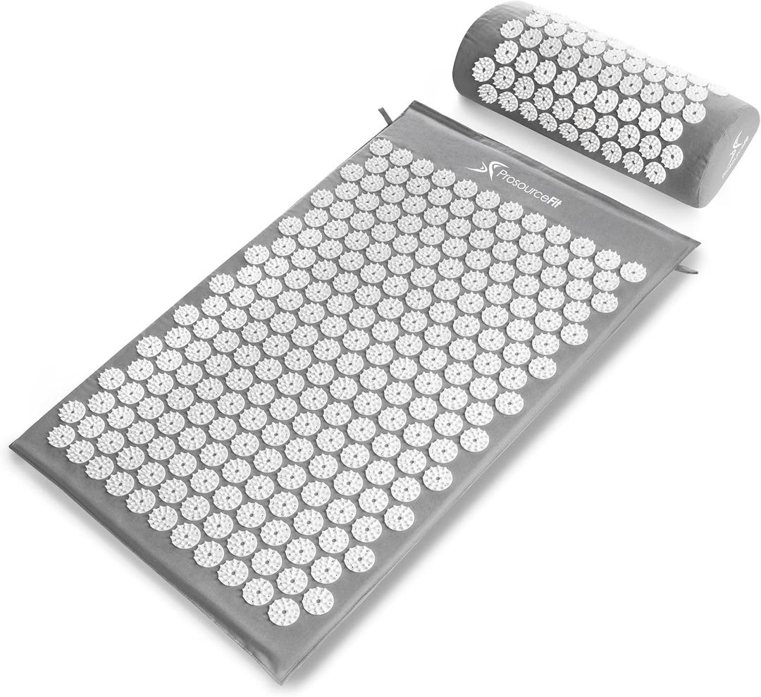 ProsourceFit Acupressure Mat and Pillow Set for Back/Neck Pain Relief and Muscle Relaxation (Large, Grey/White)