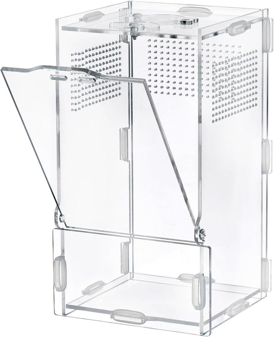 VERTUPET Jumping Spider Enclosure, 4''x4''x8'' Acrylic Arboreal Reptile Tank, Habitat Transparent Enclosure Breeding Box with Locking Vivarium Latch for Frog, Crickets, Snails