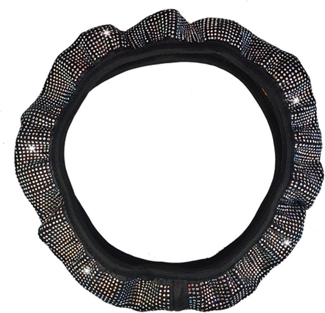 Steering Wheel Cover, Elastic Crystal Diamond Comfortable Grasp Slip Resistant Universal for 37 to 38cm Steering Wheel