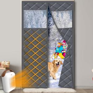 JUIN Magnetic Screen Door Curtains: Fit 32 x 80 Inches Door Size - Thermal Insulation Doors Curtain Cover for Winter Insulated Heat Magnets Closure - Gray (Curtain Size 34" x 82")