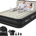 YITAHOME 18'' Flocked Top Queen Air Mattress with Built-in Pump and Headboard, Durable Inflatable Bed, Blow-Up Mattress for Indoor and Outdoor Use, Black