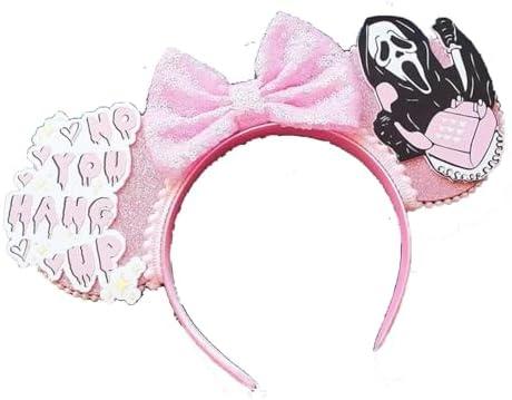 Pack of 2 Atvscay Halloween Witch Headband Crazy Witch Theme Mouse Ears Headband Party Decoration Cosplay Costume Accessories (Pink white)