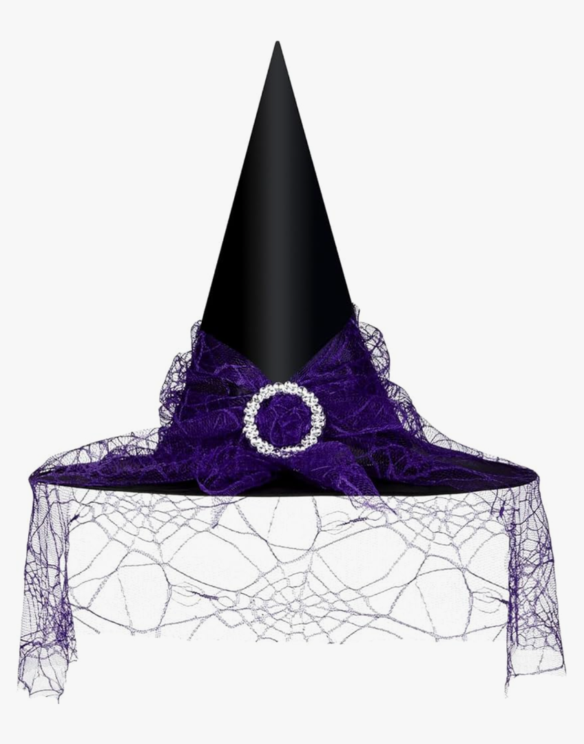 Edoneery Halloween Witch Hat for Women, Mesh Lace Fancy Dress Wizard Costume Accessory for Cosplay Parties