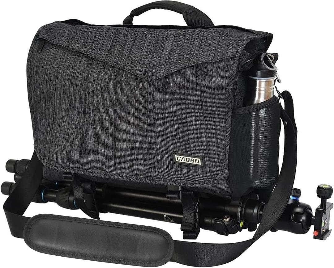 CADeN Camera Bag Case Shoulder Messenger Photography Bag with Laptop Compartment 14", Tripod Holder, Compatible for Nikon, Canon, Sony, DSLR SLR Mirrorless CamerasWaterproof Black