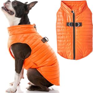 Gooby Puffer Vest Dog Jacket - Orange, Medium - Ultra Thin Zip Up Wind Breaker with Dual D Ring Leash Water Resistant for Small to Medium Dogs (Medium chest (18"))
