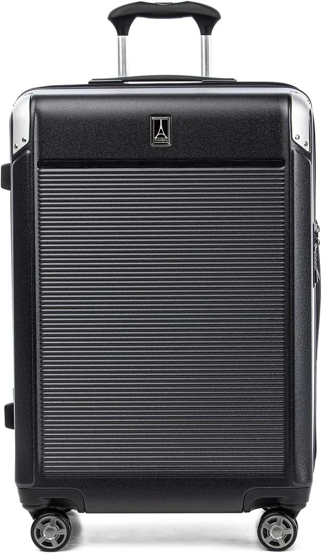 Travelpro Platinum Elite Hardside Expandable Checked Luggage, 8 Wheel Spinner, TSA Lock, Hard Shell Polycarbonate Suitcase, Shadow Black, Checked Medium 25-Inch