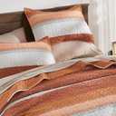 Andency Orange Quilt King(106x96Inch), 3 Pieces (1 Striped Quilt and 2 Pillowcases) Patchwork Striped Bedspread Coverlet Set, Soft Lightweight All Season Quilted Bedding Set