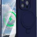 Mag-Ring Designed for iPhone 16 Pro Case, Liquid Silicone Soft Slim Phone Case with Stand [MagSafe Compatible] 1x Screen Protector Included (Midnight Blue, iPhone 16 Pro)