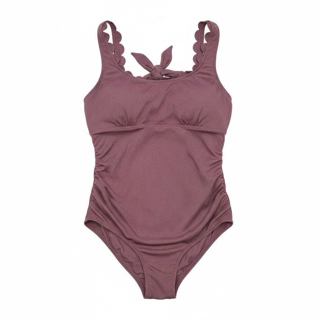 Summer Mae Scalloped Maternity Swimsuit One Piece Ribbed Bathing Suit Cutout Ruched Pregnancy Swimwear Tie Back (Large, Black)