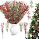 60 Pcs Christmas Tree Picks Decorations Red Green Glitter Curly Berry Stem Candy Picks Artificial Glittery Sticks Branches Twigs for Home Vase Wreath Xmas Tree Topper Filler Decor (12'',17'')