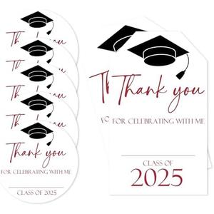 Pack Of 2 Vodbok 40 Pcs Thank You Graduation Stickers, Red, Round & Rectangular, Class of 2025 Graduates Party Favor & Accessories