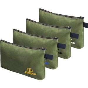 KERNOWO 4 Pack Upgrade Zipper Canvas Tool Pouch, 20 oz Heavy Duty Tool Bag, Water Resistant Utility tools Organizer, 12.75 X 8 X 2.25 inch Spacious Storage Pouches with Dependable Brass Zippers