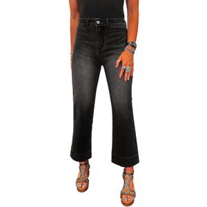 SHEWIN Women Wide Leg Jeans High Waisted Stretch Denim Pants Inseam 25-26 inch (8, Black)