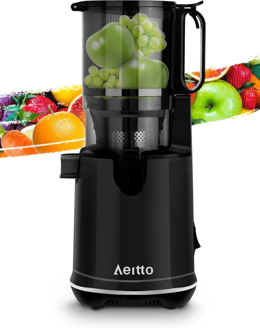 Aeitto Max5 Juicer Machines,Cold Press Juicer with 5.3 Extra Large Feed Chute for Whole Fruits & Vegetables, Juice Extractor Machine, Self Feeding, Easy to Clean, High Juice Yield, Black