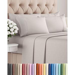 King 6 Piece Sheet Set - Comfy Breathable & Cooling - Ultra-Soft Hotel Luxury Bedding Set with 8-16 Inch Deep Pockets - 1 Flat & 1 Fitted Sheet & 4 Pillowcases - Wrinkle Free & Easy Care - Light Grey