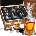LUXULISH Whiskey Decanter Gift Set with Handcrafted Wooden Box, Twisted Bourbon Decanter, 2 Crystal Glasses, 8 Stainless Steel Ice Cubes, 2 Slate Coasters and Tongs, Whiskey Gifts for Men Dad