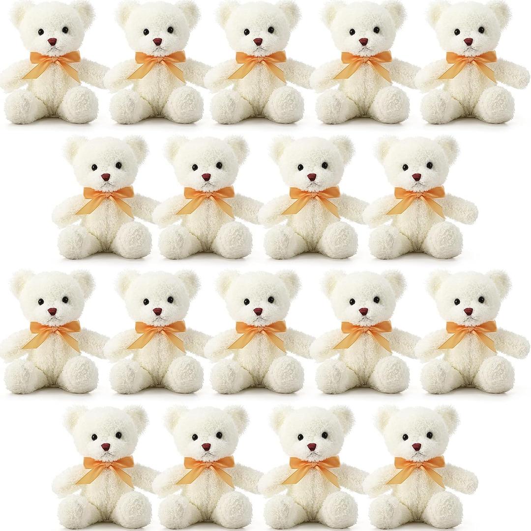 Lenwen 18 Pcs Bear Stuffed Animals Bulk 12 Inch Soft Plush Bears Doll Small Stuffed Toy for Boy Girl Baby Shower Valentines Galentines Birthday Decor Gift Party Favors(White)