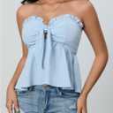 SOLY HUX Women's Frill Trim Tie Front Tube Top Sleeveless Strapless Ruffle Summer Tops (Blue, S)